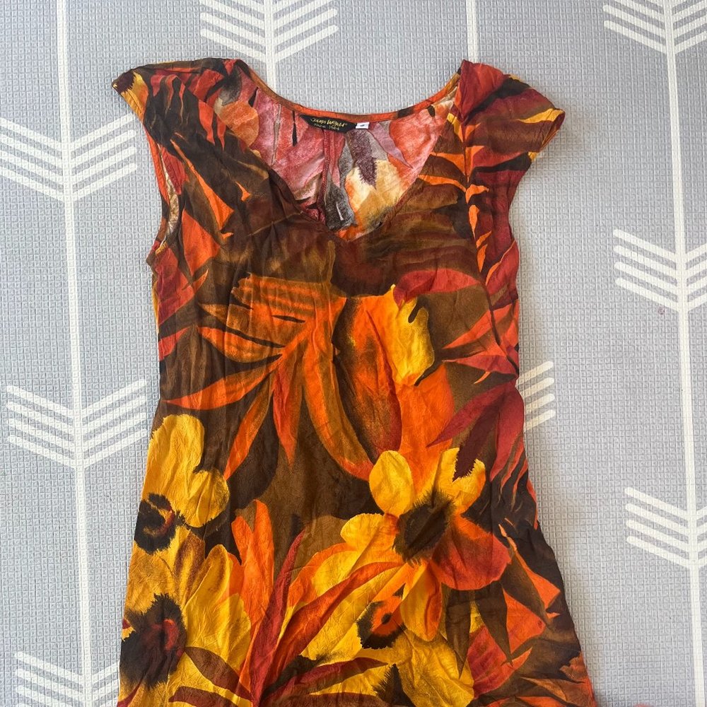 Vintage Jams World Floral Mini Dress Orange/Brown (SMALL)